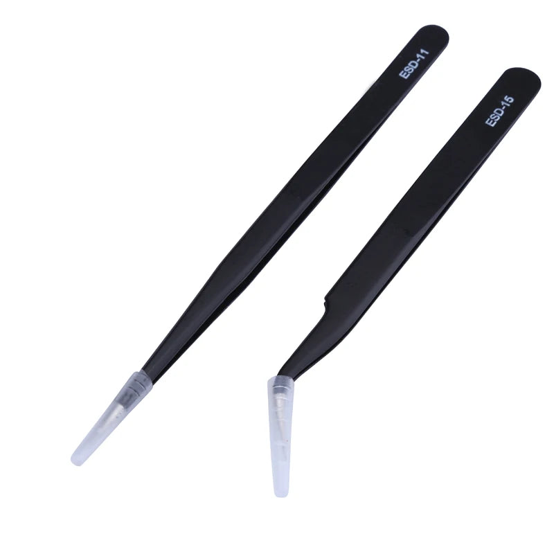 2pcs/lot Anti-static Precision Tweezers Set Pointed Curved Stainless Steel ESD Tweezer Electronics Repair Tools