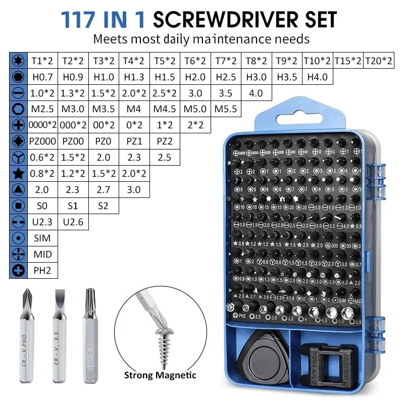 Precision Screwdriver Set 117 in 1 Magnetic Repair Tool Kit with 98 Torx Phillips Screw Driver Bits for IPhone Camera Watch PC